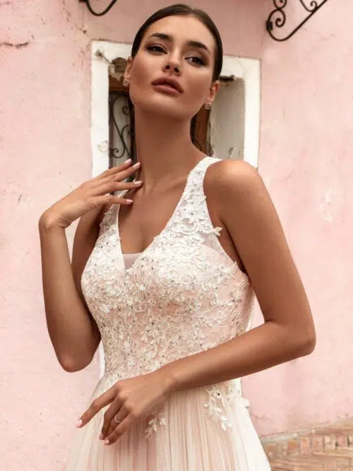 Robe de cocktail Ecru & Rose