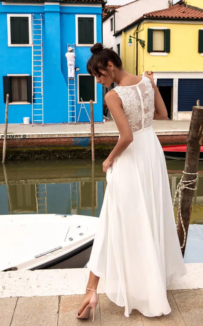 Robe de cocktail RP045H Ecru Lyne Mariage a Cannes