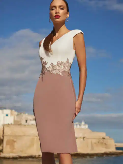 robe de cocktail lyne mariage ro616 beige rose 1