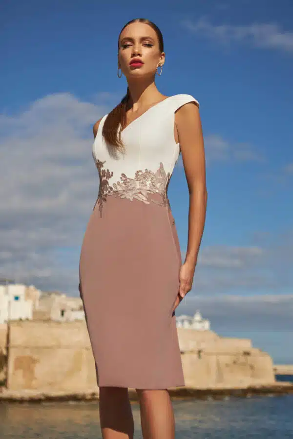 robe de cocktail lyne mariage ro616 beige rose 1